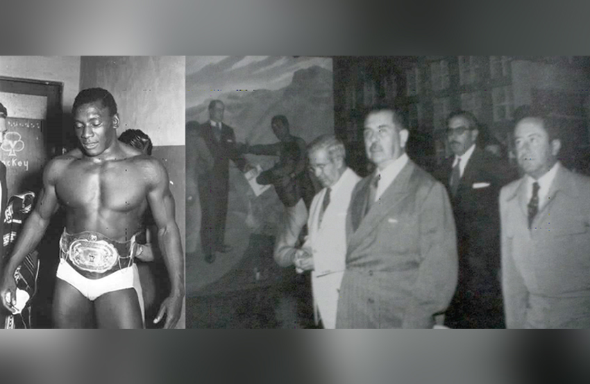 PAG2 Dorrel Dixon con el campeonato mundial semipesado NWA (Izquierda) y visita de Manuel y Rafael Ávila Camacho, acompañados por el Gra. Lázaro Cárdenas del Rio al CEPMAC (Derecha)